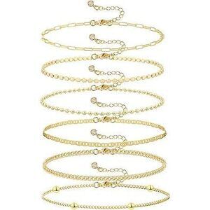 Dainty Gold Bracelets For Women - Waterproof Stackable Gold Bracelet Stack Set -